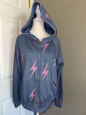 Aviator Nation Women's
Vintage Full Zip Hoodie Blue Pink Lightning Bolt Size M